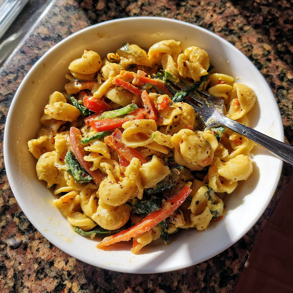 Abendessen mit Pasta und Gemüse