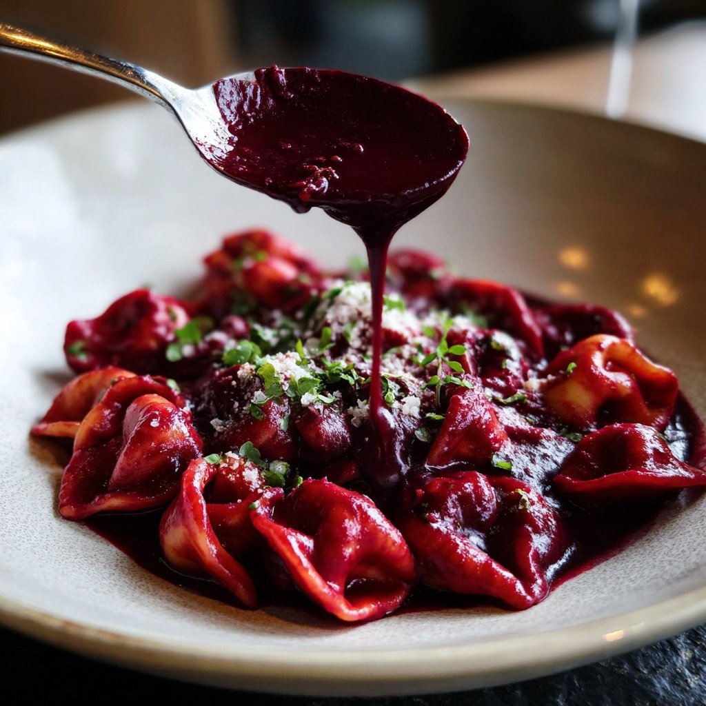 Herzförmige Pasta mit Rote-Bete-Sauce