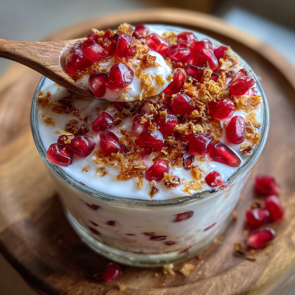 Frühstück im Glas mit Joghurt und Granatapfel
