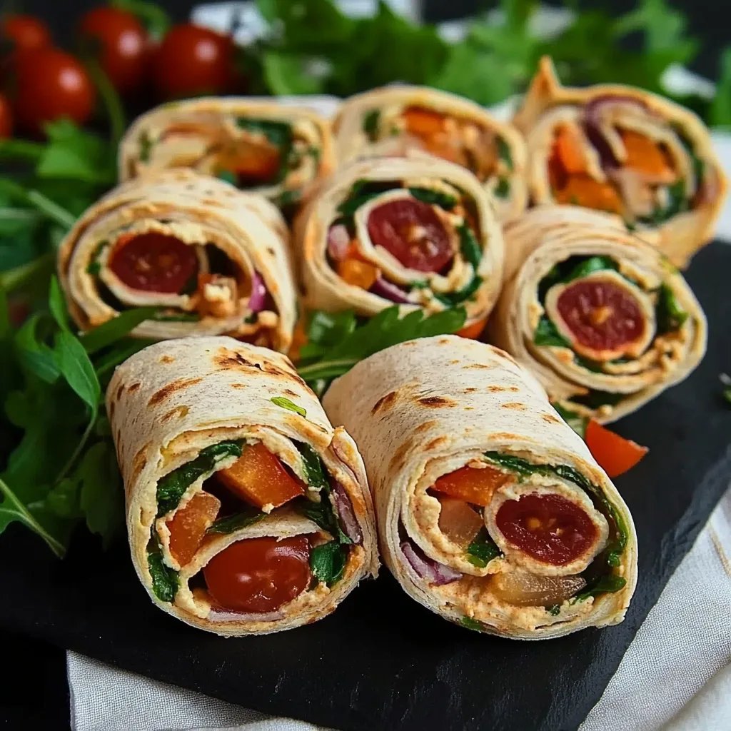 Wrap-Röllchen vegetarisch mit Tomaten & Rucola