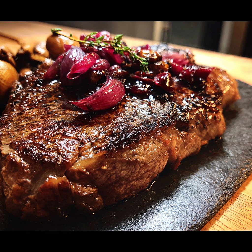 Steak mit Rotwein-Schalotten