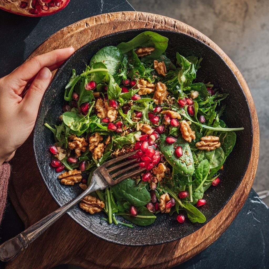 Grünkohlsalat mit Granatapfel und Walnüssen