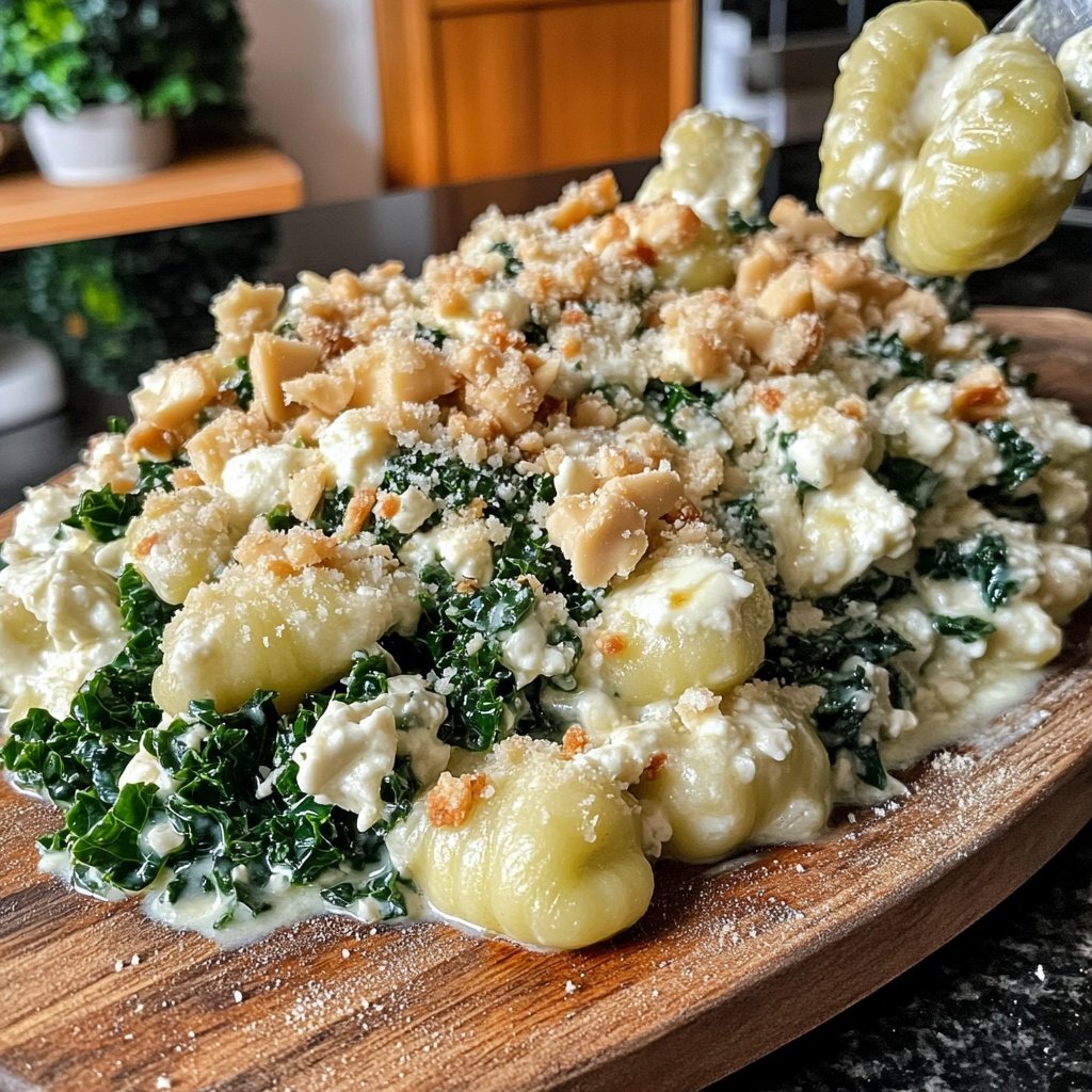 Grünkohl vegetarisch mit Gnocchi, Mascarpone, Gorgonzola und Walnüssen