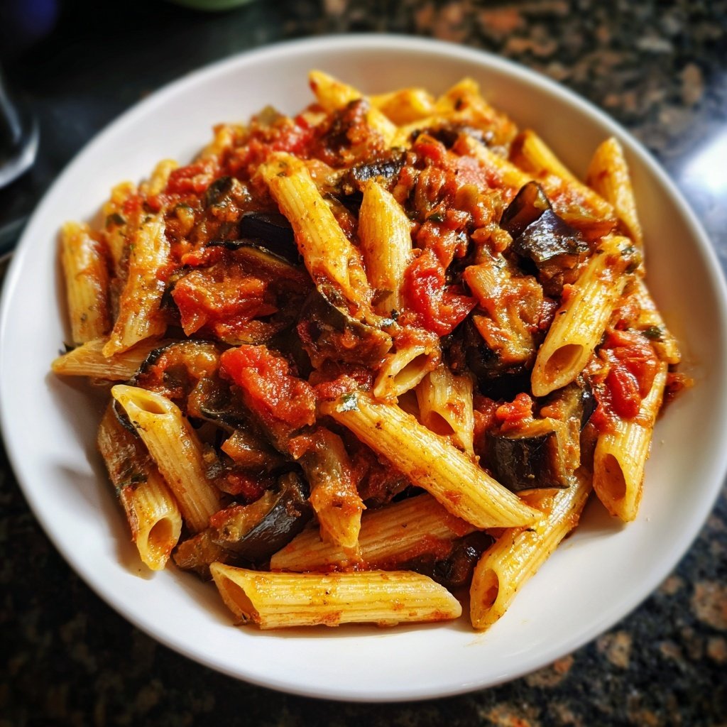 Penne mit Auberginen und Tomatensauce