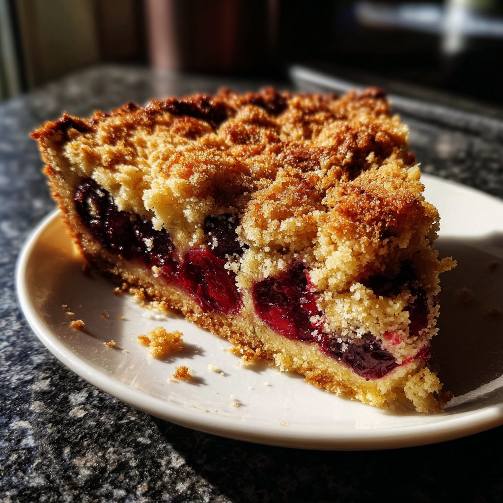 Kuchen mit Kirschen und Streuseln