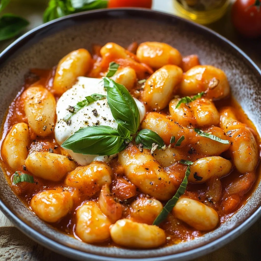 Gnocchi Pfanne mit Tomate, Mozzarella und Basilikum